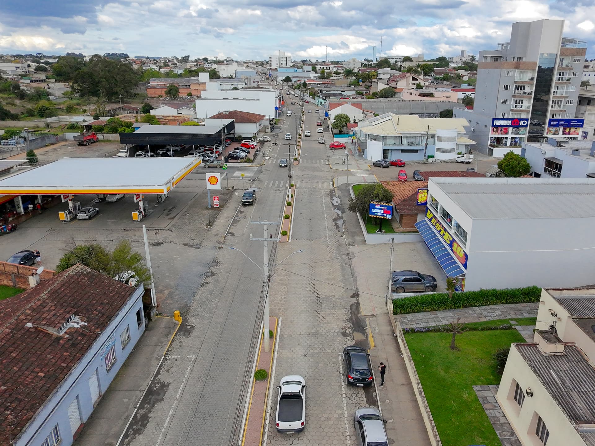 Vista aérea da localização do painel de LED no centro de Papanduva